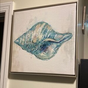 Seashell Canvas Art in Blue and Cream